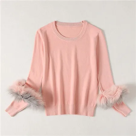 Женский свитер ALPHALMODA с длинным рукавом и натуральным мехом осенняя трикотажная