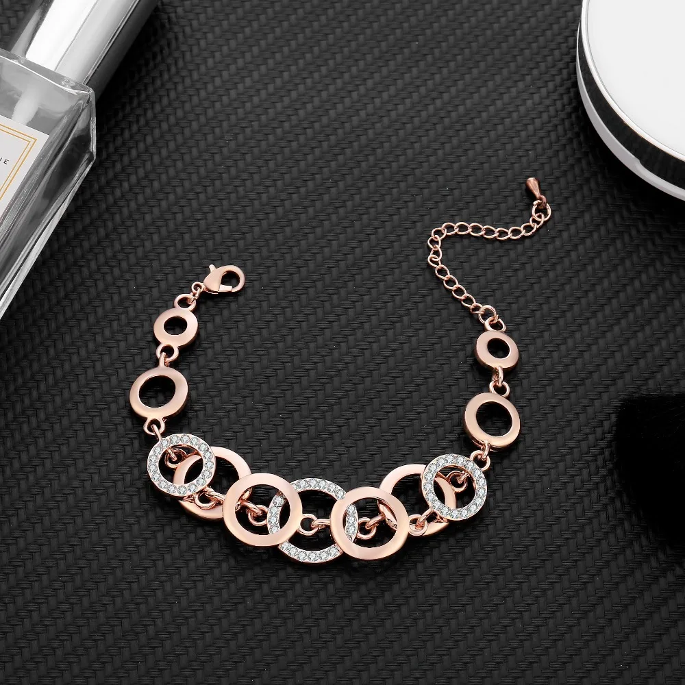 Модные Браслеты Стразы для женщин розовое золото серебристые круги браслет в