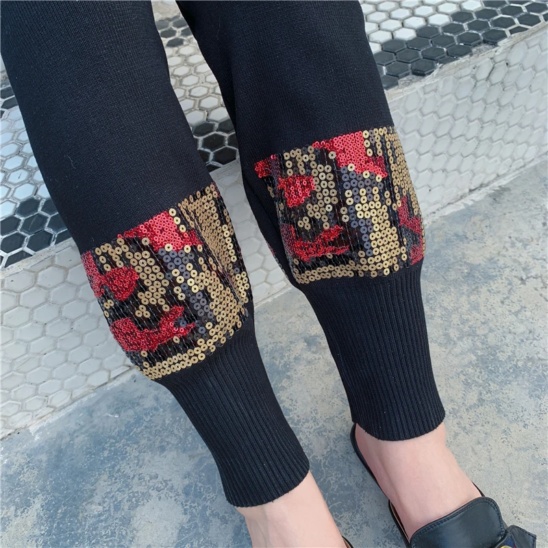 Высококачественные вязаные костюмы с блестками и бусинами женский свитер