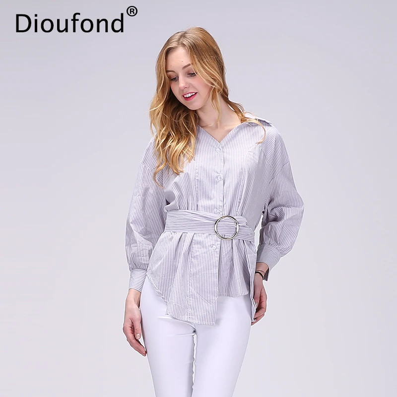 Женская хлопковая блузка Dioufond с длинным рукавом полосатая женская