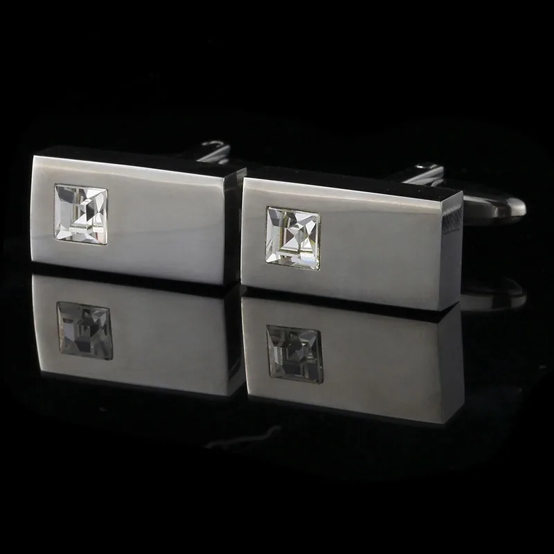1 Pair of Silver Tone Rhinestone Rectangle Cuff links Mens Cufflinks #93879 | Украшения и аксессуары