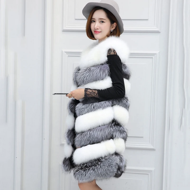 Для женщин модные роскошные длинная шуба из искусственного меха жилет