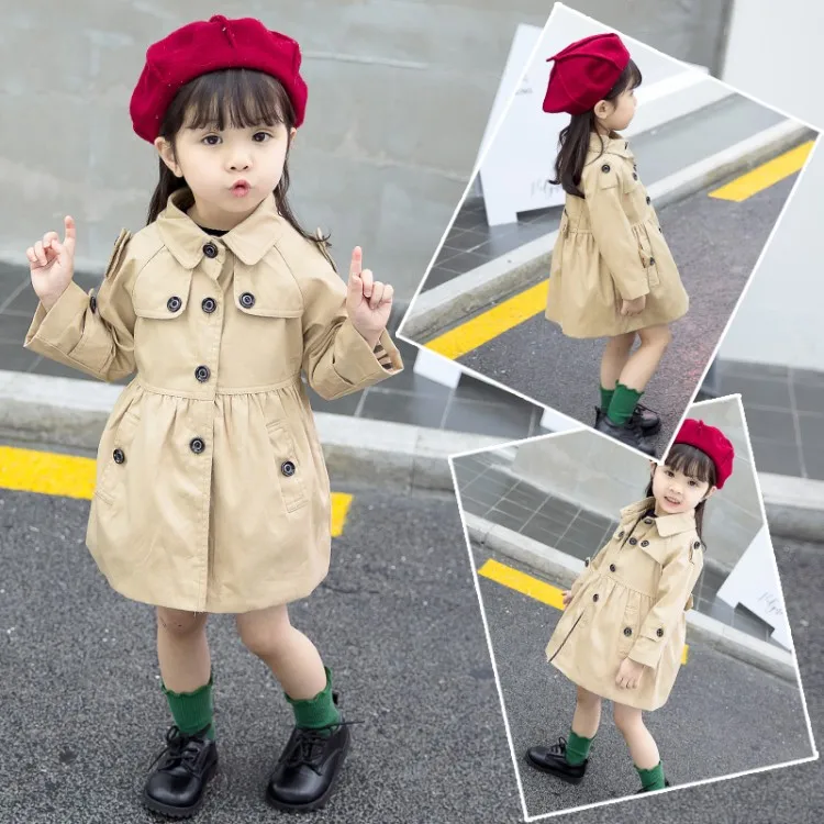 Весенне осенний плащ для маленьких девочек Детская однотонная верхняя одежда
