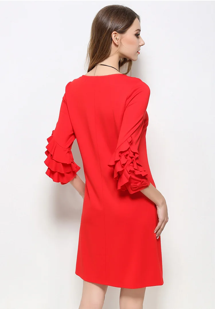 2018 летнее женское элегантное платье с каскадными оборками и рукавом 3/4 красивое