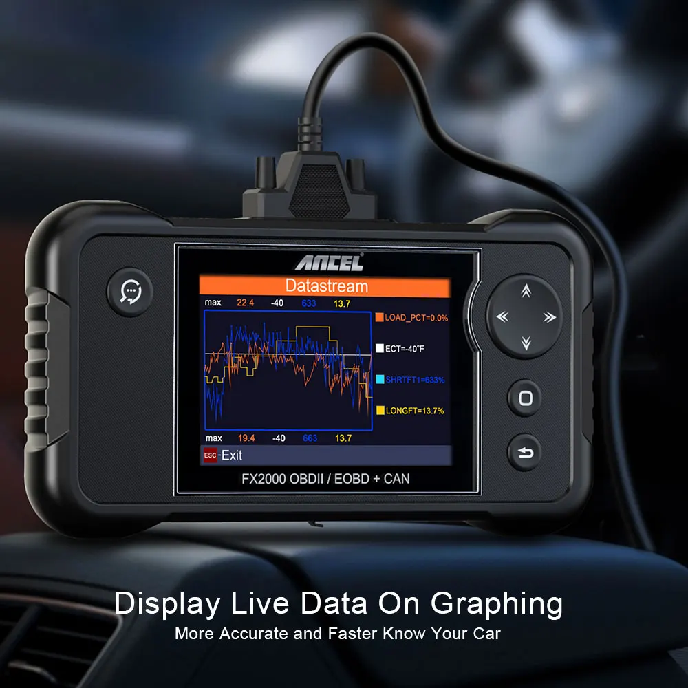Ancel FX2000 OBD2 считыватель кодов OBDII сканер для двигателя/ABS/SRS/AT Поддержка 8 языков 46 марок автомобилей Авто OBD диагностический инструмент
