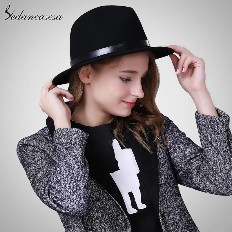 Sedancasesa английский стиль осенне зимняя женская шапка Fedora шляпа для женщин с