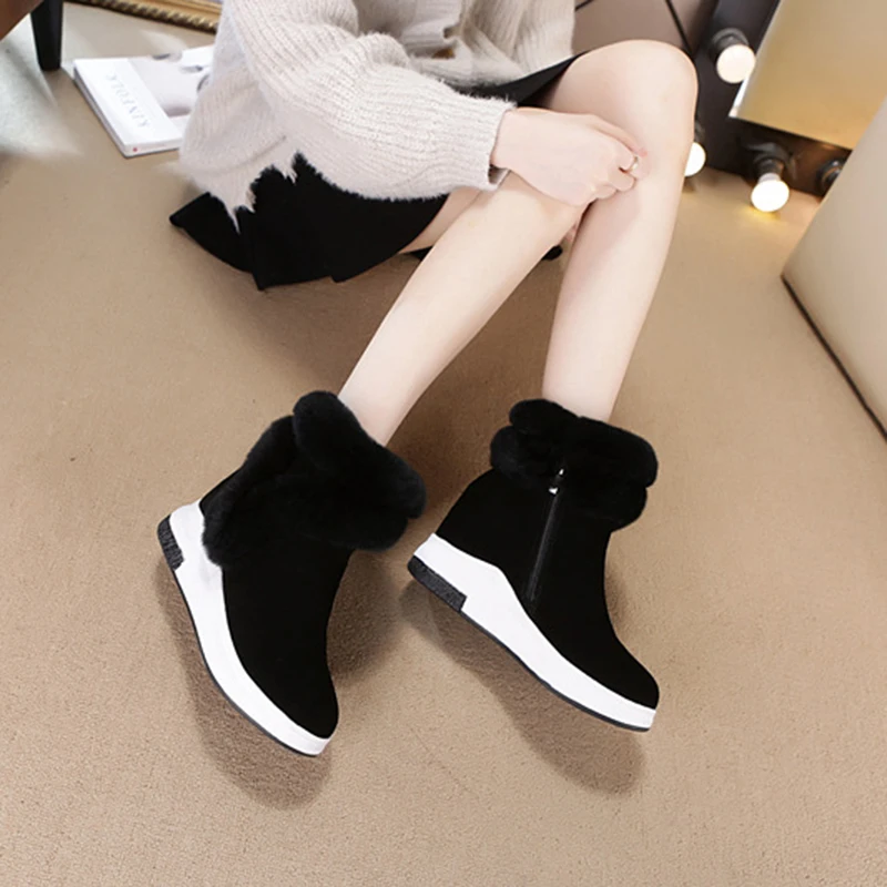Women's Snow Boot Winter Genuine Leather Female Shoes Woman Warm Winter Boots Ankle Boots For Women Wedges Shoes Boot