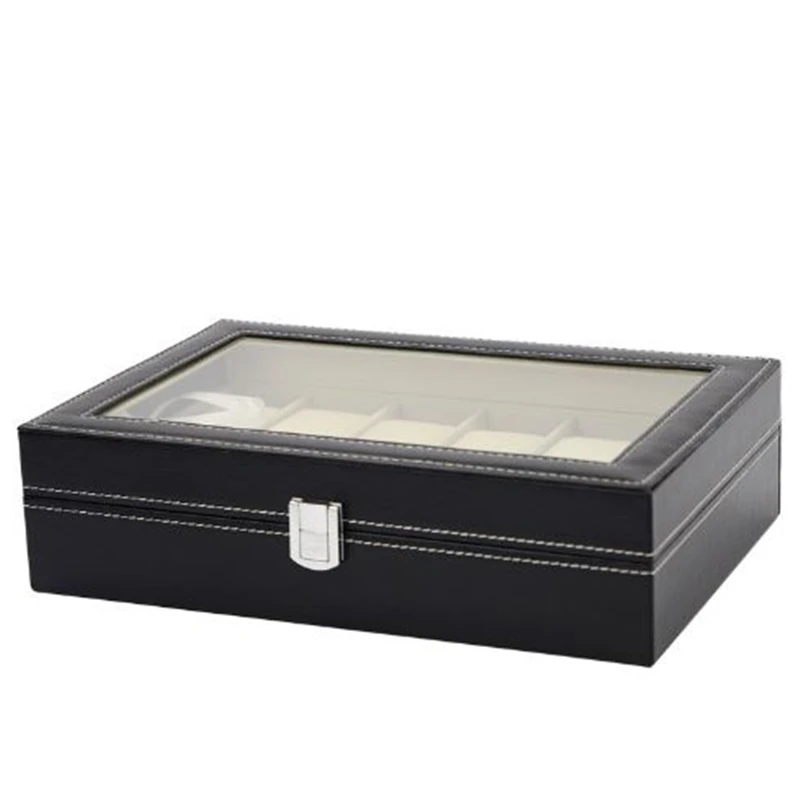 12 ячеек коробка для часов черная демонстрации из искусственной кожи деревянная