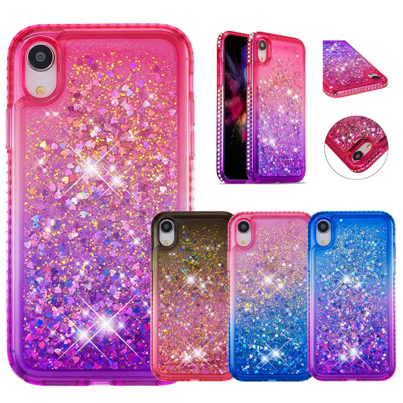 Роскошный чехол с блестящими стразами и зыбучим песком мягкий силиконовый из ТПУ