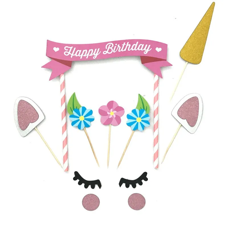24 шт мультфильм Единорог выпечки тег Топпер для торта С Днем Рождения фруктовый