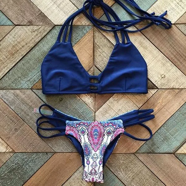 Винтажный купальник с принтом, комплект бикини, бразильский купальник, maillot de bain Femme, купальник с подкладкой, низ и топ, Летний Пляжный трикини