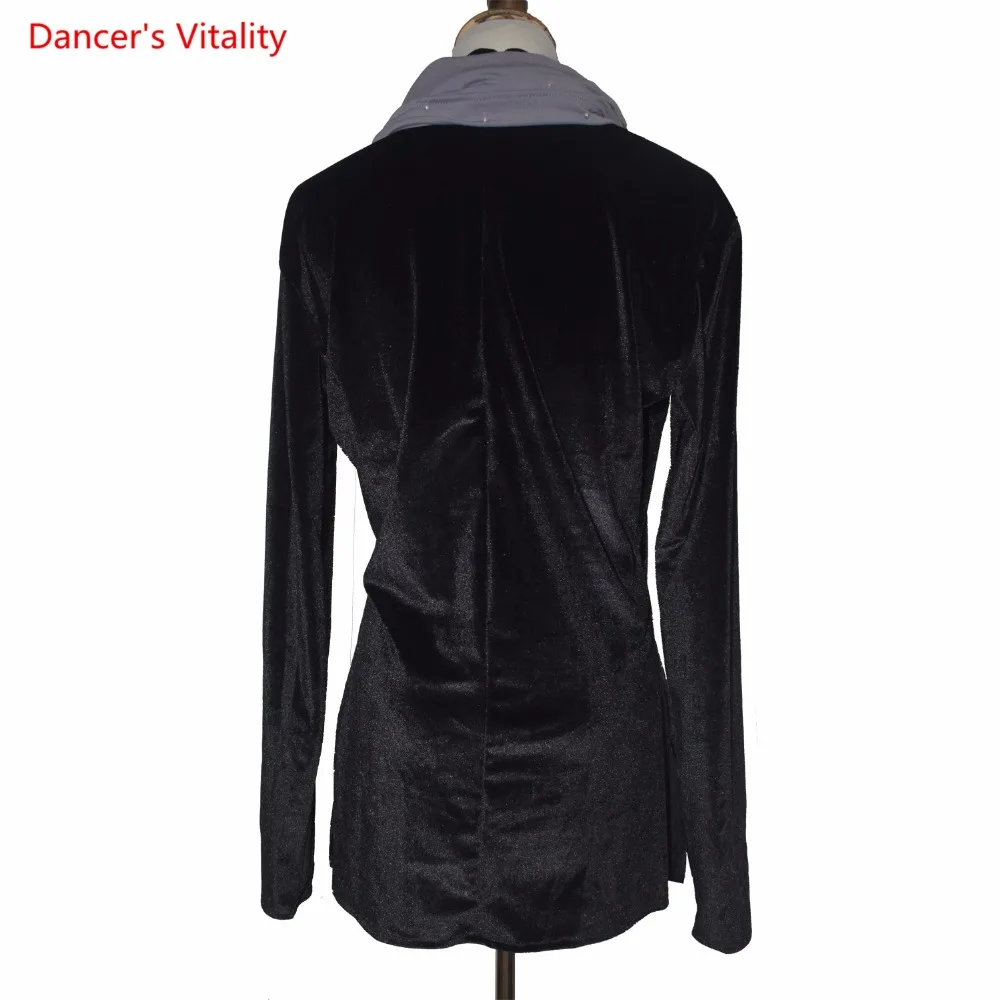 

New Arrival Latin Dancing Velvet tops For Male Black Long Sleeve Sexy Tops Wears Men Adult Modern Party Ballroom Clothes