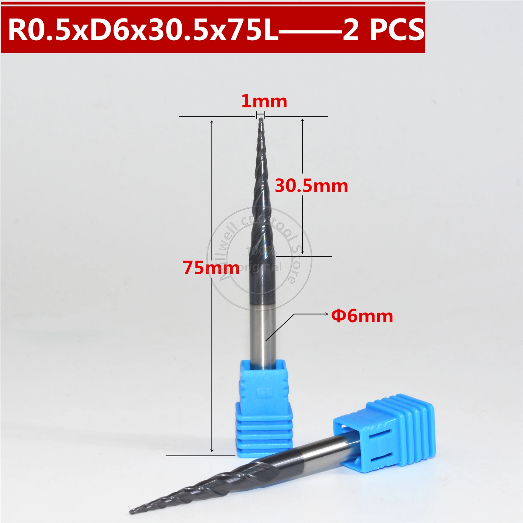 Бесплатная идентификация R0.5 * D6 30 5 75L 2F HRC55 вольфрамовое твердое Карбидное