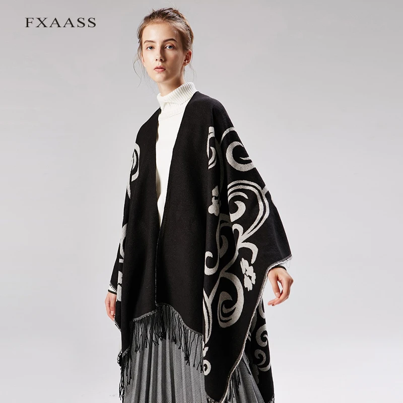 FXAASS новая осенне-зимняя шаль Модное пончо с цветами Тай Чи женский шарф накидка