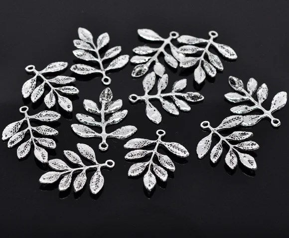 

DoreenBeads 30 Silver Color Leaf Charm Connectors 31x27mm (B13526), yiwu