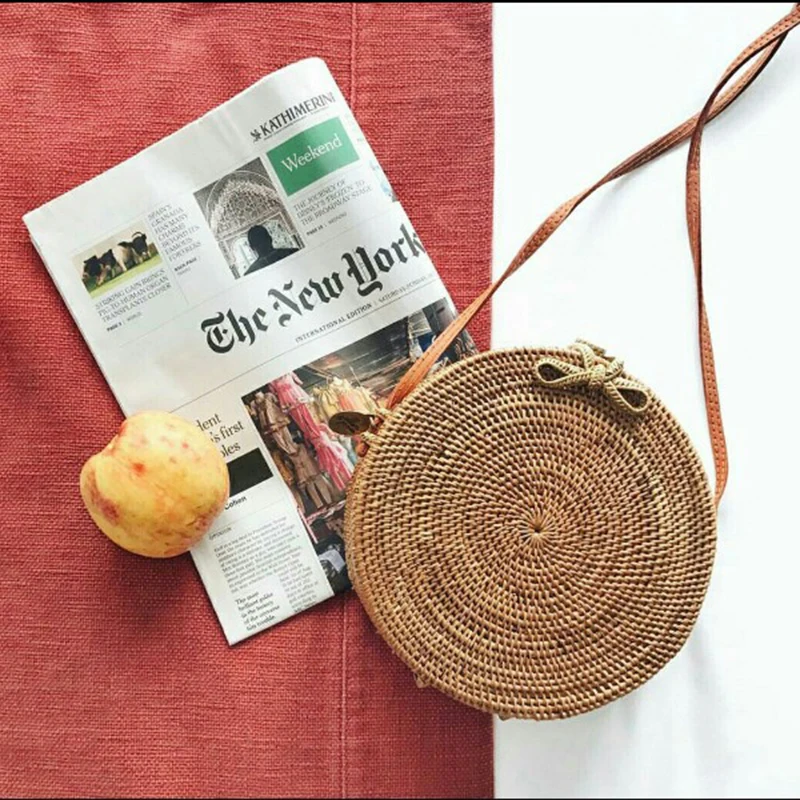 Остров круглый ротанг Соломенная пляжная каменная деревянная сумка женская