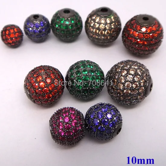 10 мм родиевое покрытие латунь микрозакрепка цирконий CZ круглые шарики бусины
