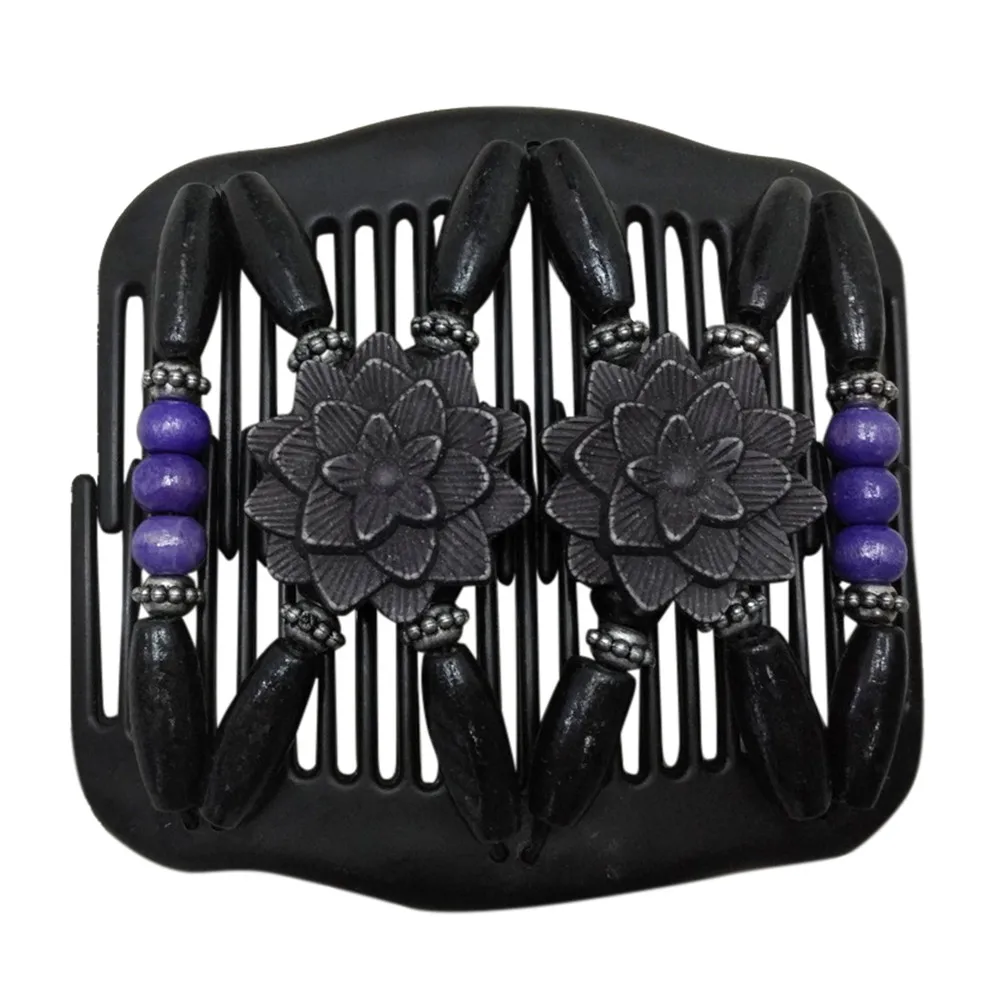Purple Pro гребень для волос Дамы волшебные шарики эластичность расческа двойной, отделанный бисером волос Волшебная расческа деревянные бусины Эластичный Для женщин - Цвет: Purple