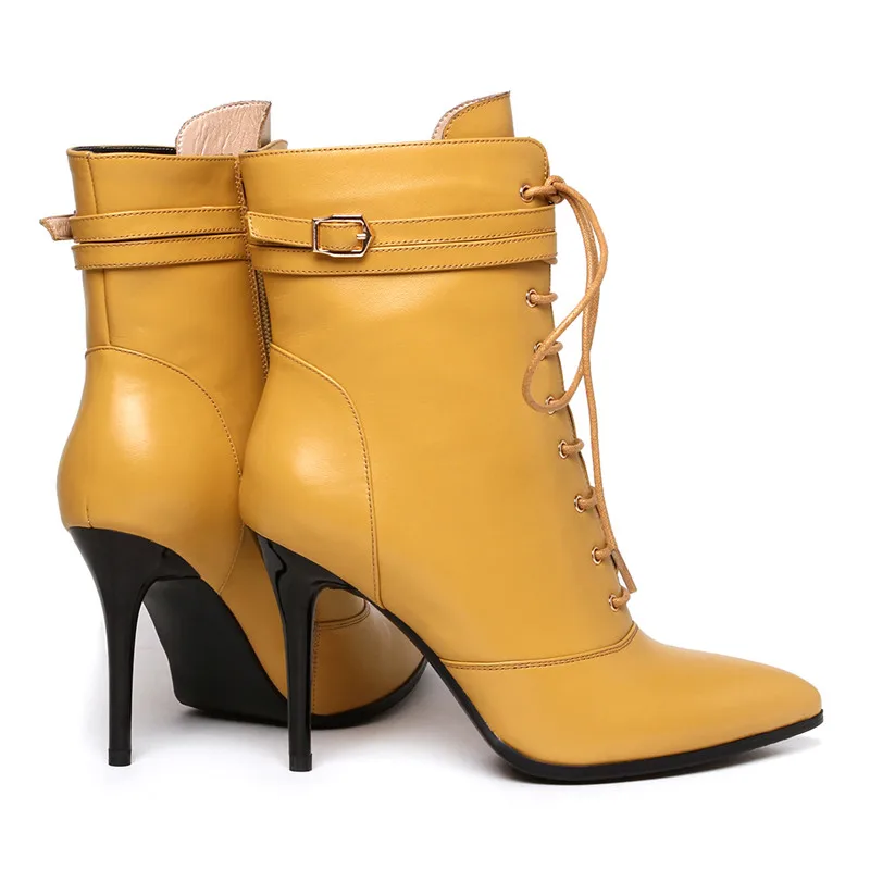 Masgulahe high quality genuine leather boots for women heels fashion ankle pointed toe ladies shoes | Обувь