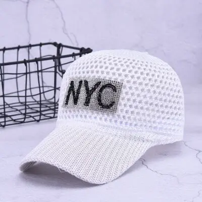 Женская летняя бейсболка для женщин NYC со стразами Кепка из воздухопроницаемой сетки для девочек Snapback хип хоп Модная женская кепка s регулируемая - Цвет: white