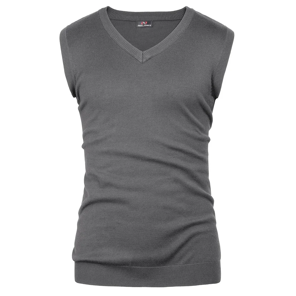 Мужская мода Slim Fit пуловер без рукавов v образным вырезом вязаный жилет свитер