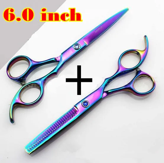 rainbow Профессиональные Парикмахерские ножницы 440C 6,0 5,5 дюйма, радужные ножницы, Парикмахерские филировочные ножницы, набор - Цвет: rainbow