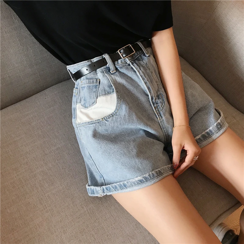 Повседневное Для женщин Джинсовые Шорты карманы контраст Цвет женские джинсовые