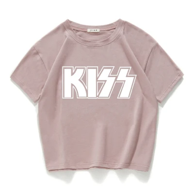 Британская рок-группа Kiss Летняя женская футболка с круглым вырезом, хипстерская хлопковая короткая футболка, Женский Свободный укороченный топ, уличная одежда, женская одежда - Цвет: W192 pink
