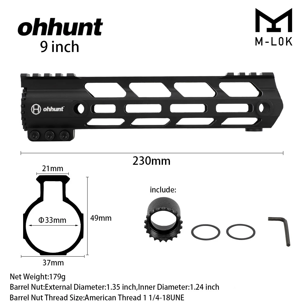 Ohhunt " 9" 1" 12" 13," 15" 1" AR15 свободном M-LOK ствольная накладка Пикатинни Rail ультра легкий тонкий Стиль стальная муфта ствола - Цвет: 9-inch-Black