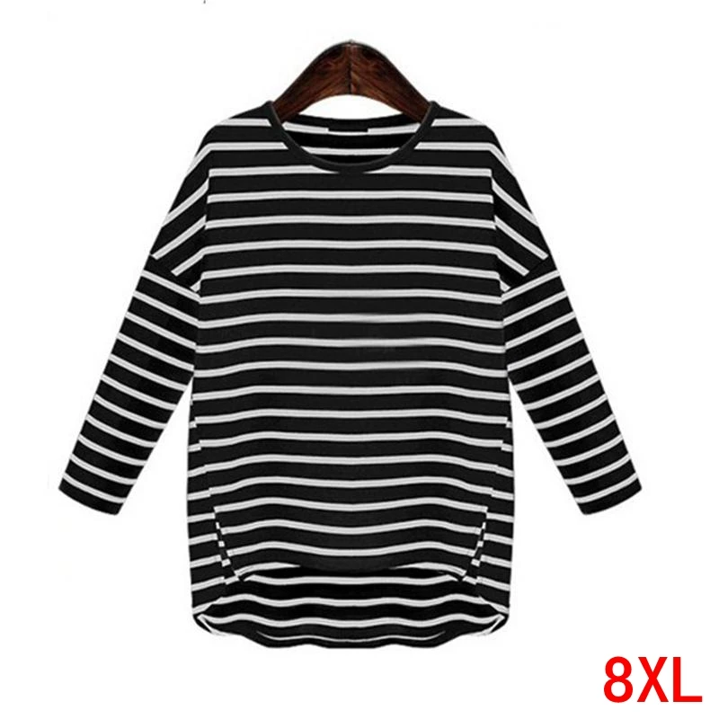 Футболка женская в полоску большого размера 5XL 6XL 7XL 8XL летняя черная футболка с