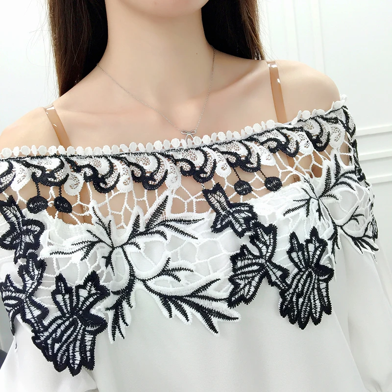 Женский комплект из двух предметов белая блузка с цветочным кружевом и