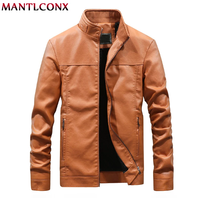 MANTLCONX плюс размер M-4XL мужские кожаные куртки пальто с воротником-стойкой