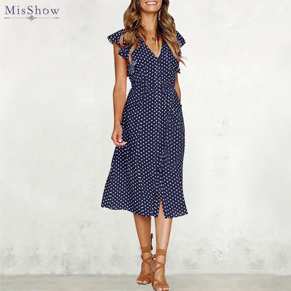 Женское винтажное платье миди в горошек с воланом на рукавах|dress vestidos|work dresspencil dress