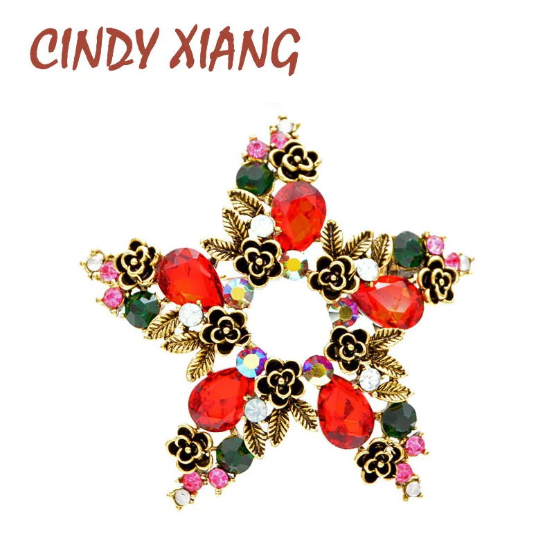 Брошь CINDY XIANG в виде Красной и зеленой звезд модная Винтажная брошь праздничная