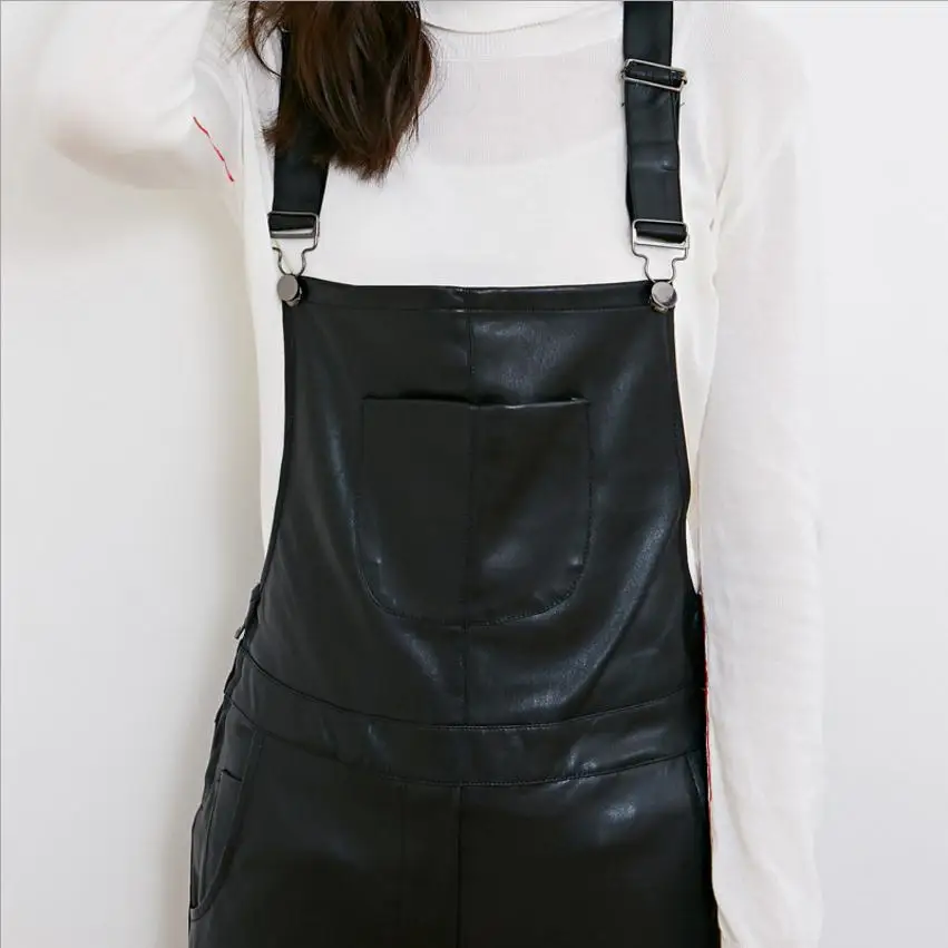 Женский комбинезон из ПУ кожи Длинный Облегающий с широкими штанинами в стиле