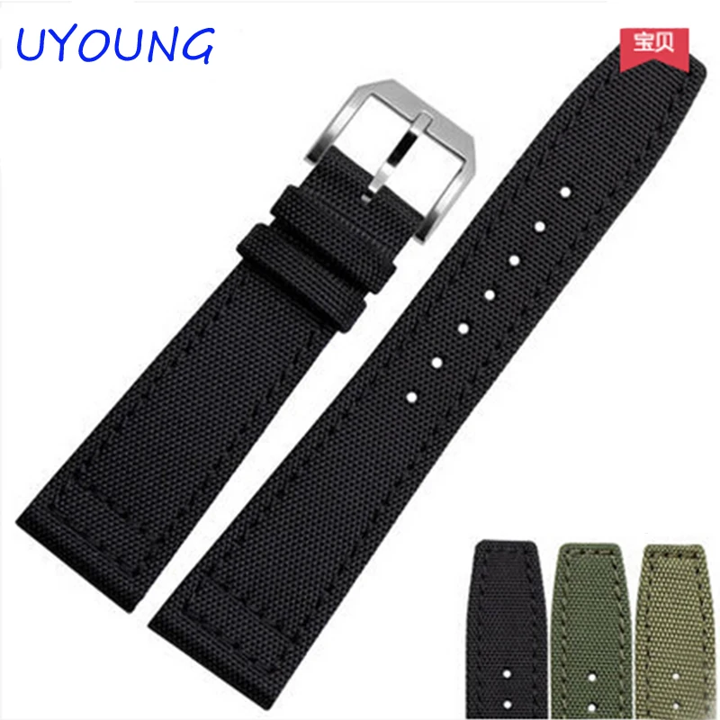 

20mm21mm22mm Nylon Strap And Leather Watch Band Black army green Watch accessories