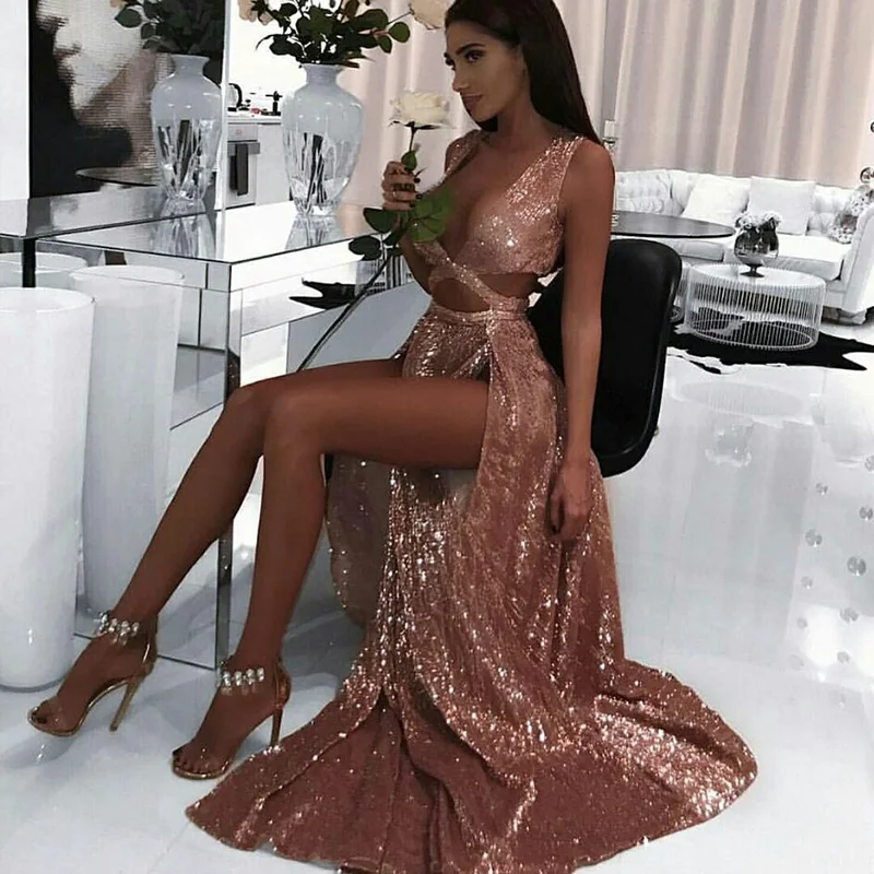Женские вечерние платья в пол vetsido длинное блестящее платье макси с v-образным