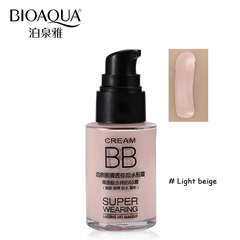 Light beige BIOAQUA, брендовая основа для лица, водостойкая Жидкая основа, BB крем, консилер, увлажняющий, отбеливающий, контроль жирности, косметика, 30 мл - Цвет: Light beige