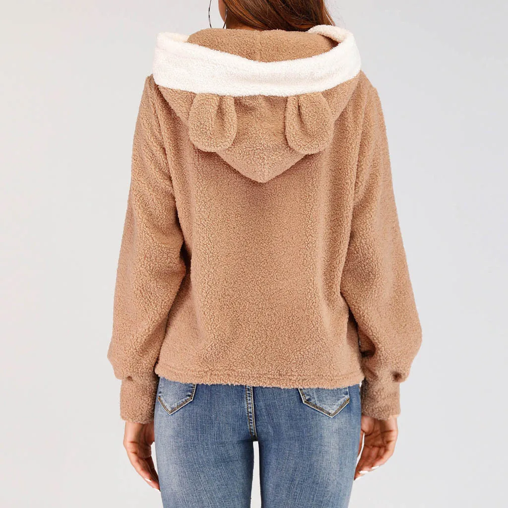 

FREE OSTRICH Women's autumn and winter fashion rabbit ears hat and color matching sweater personality comfortable hooded sweater
