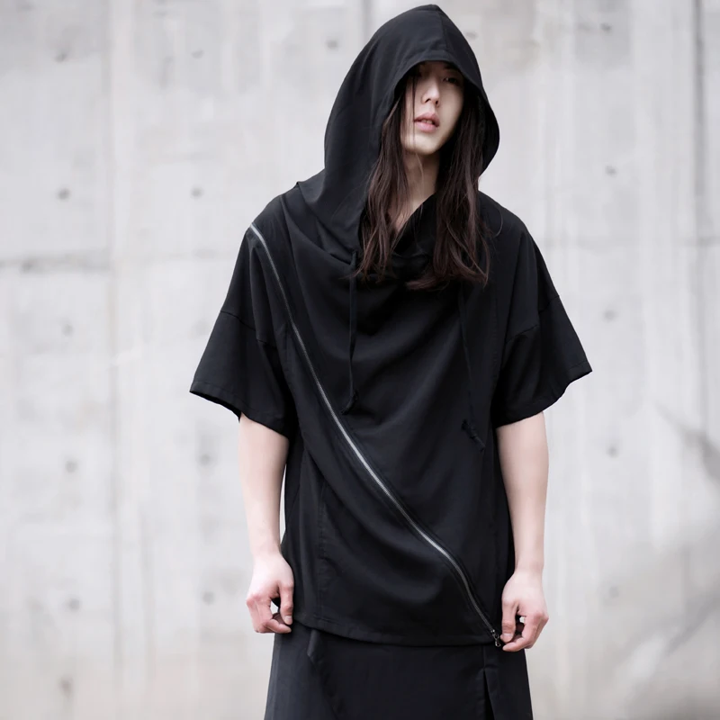 Женская модная Асимметричная футболка с капюшоном и коротким рукавом 2018 |