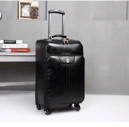 black Travel tale 1" 20" дюймовый кожаный чехол в стиле ретро для путешествий чемодан коричневый посадки чемоданы и дорожные сумки на колесе - Цвет: black