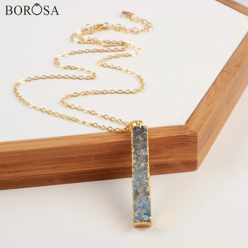 Прямоугольный borosa натуральный кулон agates Druzy Geode подвеска Радуга Золотая цепь с кристаллом ожерелье творческие подарки CL163