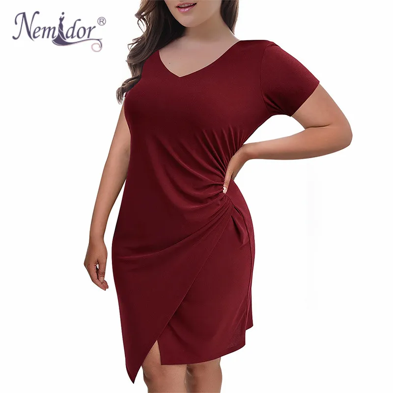 Женское платье с V образным вырезом коротким рукавом и рюшами|Женские платья| |