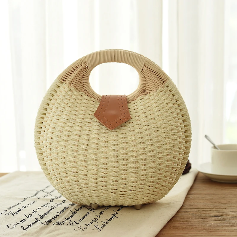 Женская бамбуковая Сумочка модные тоуты для отпуска ракушка Пляжная Соломенная