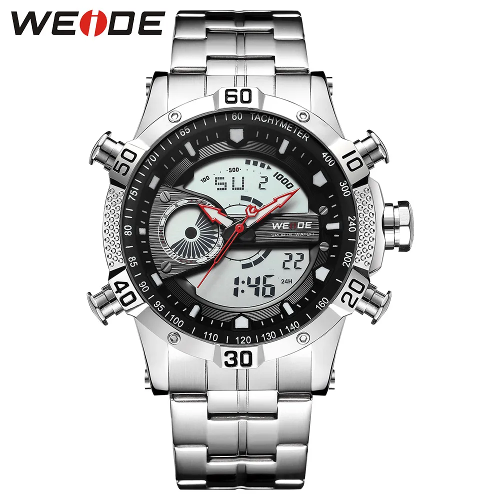 WEIDE Роскошные Брендовые Часы спортивные мужские цифровые из нержавеющей стали Кварцевые часы водонепроницаемые электронная сигнализация часы стимпанк