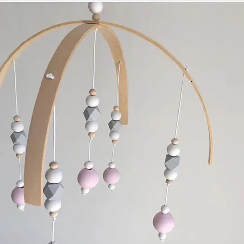 G Nordic Nursery Boho Wooden Peal Baby Girl Mobile Decor Hanging Art Mobile Baby Chandelier Photography Props Newborn Gift - Цвет: G
