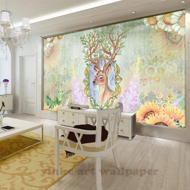 Пользовательские 3D фото обои стереоскопический модельный фон Подсолнух Олень