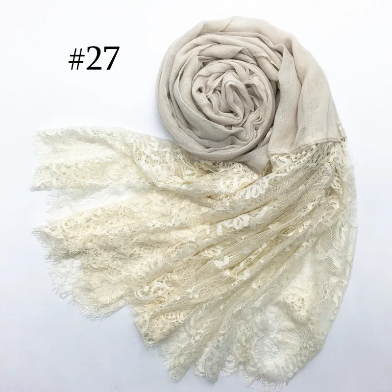 Number 27 color 1PCS Hot sale fashion cotton and viscose lace scarves muslim head Scarf shaws soild elegant lady simple flowers high quality - Цвет: Number 27 color