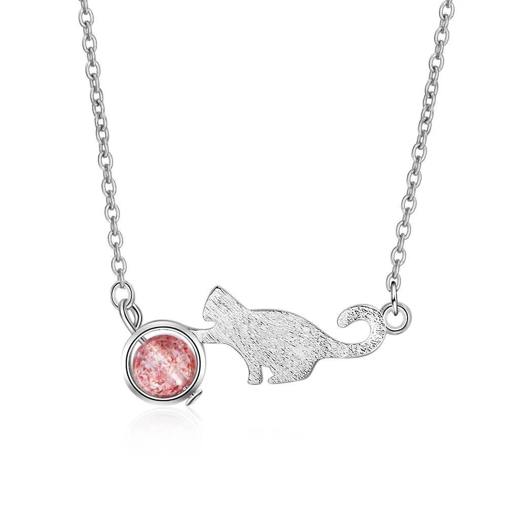 

New Trendy Little Cute Cat Animal 925 Sterling Silver Ladies Pendant Necklace Jewelry For Women Short Chains Gift No Fade