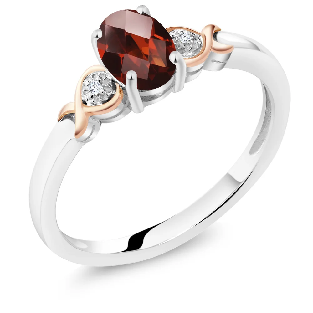 925 стерлингового серебра красное кольцо и 10 К розового золота красный гранат с